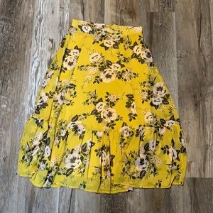 Yellow a-line skirt with pink flowers